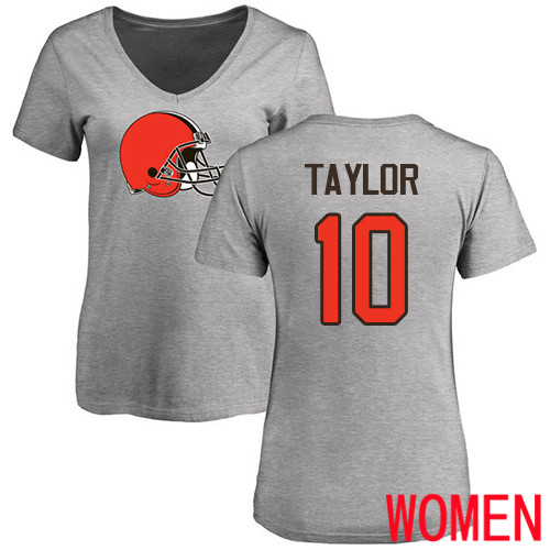 Cleveland Browns Taywan Taylor Women Ash Jersey #10 NFL Football Name and Number Logo T Shirt->women nfl jersey->Women Jersey